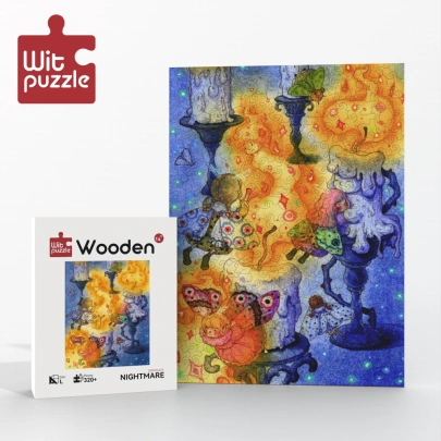 WitPuzzle "Moths to a Flame" Wooden Irregular Puzzle – Sprites’ Hypnotic Candlelit Dance
